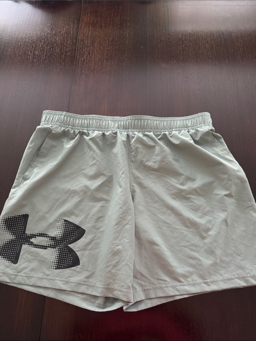 Under Armour Men’s Light Sage Athletic Shorts with Black Logo